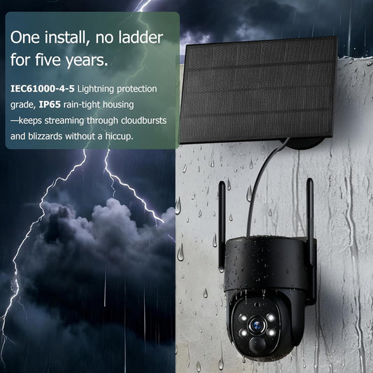 4G LTE Outdoor Security Camera, 2K PTZ Solar Powered Surveillance Cam with SIM Card, PIR+Smart Motion Tracking, 360° Pan Tilt, Night Vision, Two-Way Audio, IP65 for Home/Jobsite/Farm