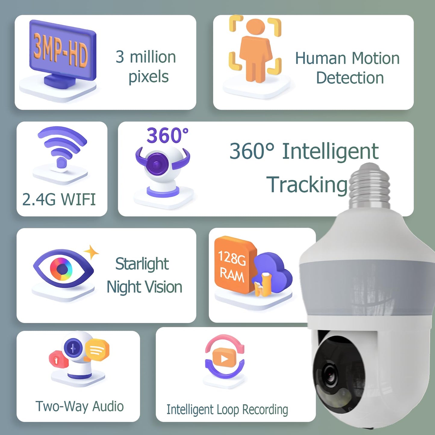 2K Bulb Security Camera with Light, 700 Lumens Brightness, AI Human & Pet Detection, Smart Wireless Light Socket Cam with Color Night Vision for Home Indoor/Outdoor