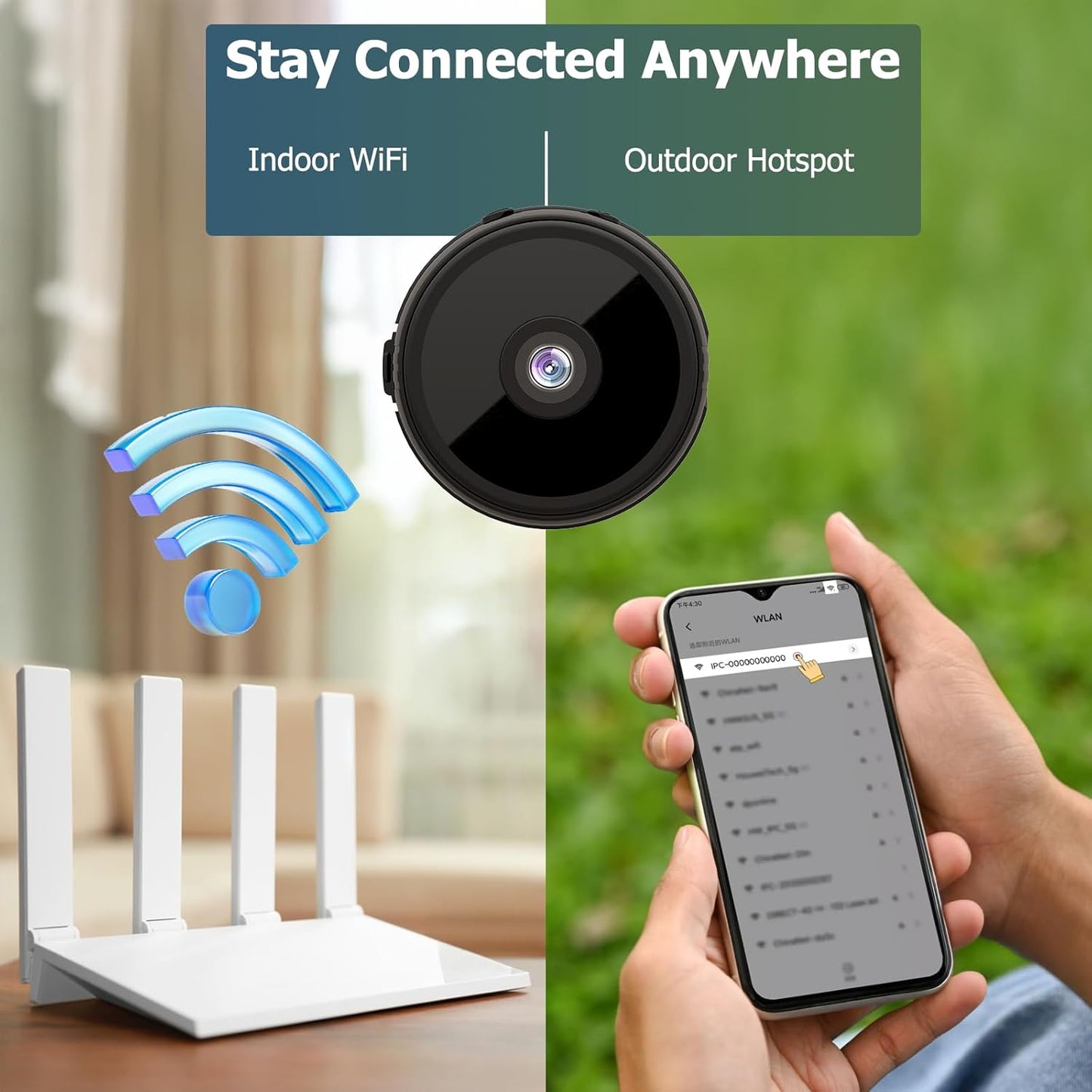 Mini 1080P HD Security Camera, Night Vision, Motion Detection, Magnetic Mount, 120° Wide-Angle WiFi/Hotspot Mini Cam, Portable Indoor Surveillance & Wearable Body Camera, 256GB Support